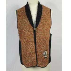 k.d. spring brown boucle vest black trim sz M